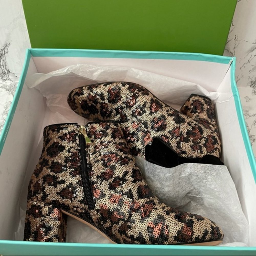 Kate Spade Langley Bootie Leopard Sequin Bow 6 - Picture 10 of 11